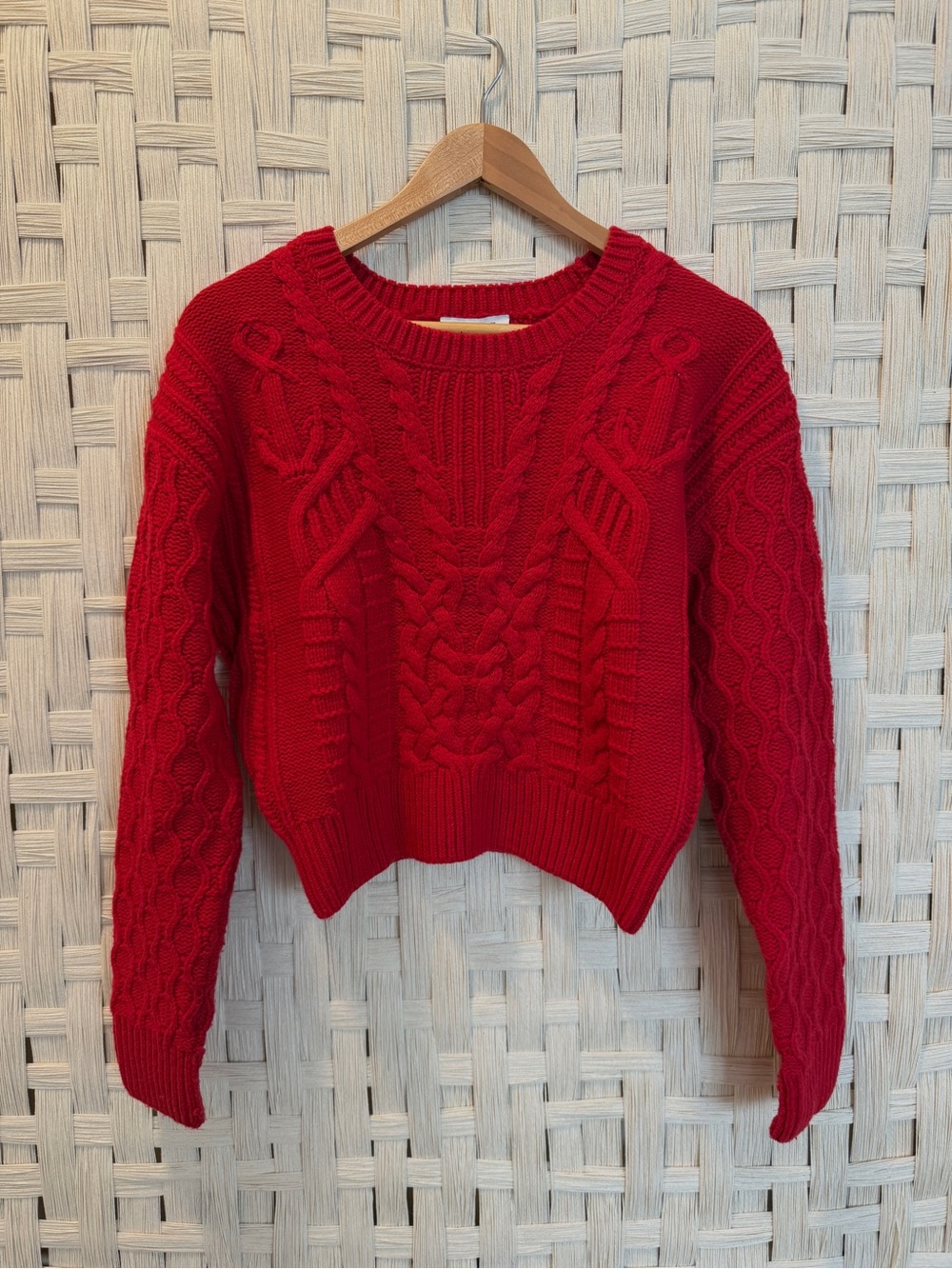 & Other Stories Red Wool Blend Cableknit Sweater Small